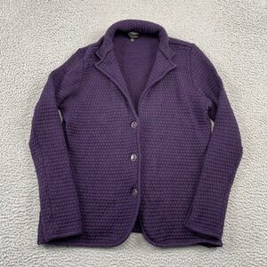 Talbots Cardigan Blazer Womens 1Xp Purple Pure Merino Wool Textured Knit Button